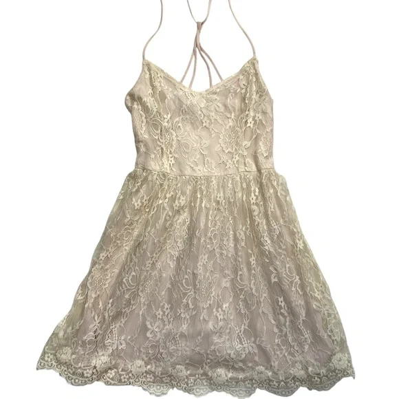 lace puff dress Lovers Lane Lace Trim Puff Sleeve Dress White